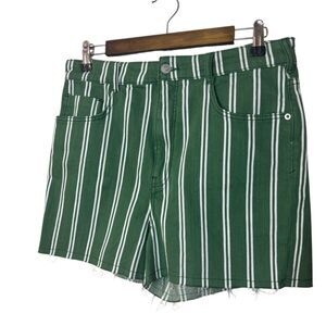 Anthropologie Pilcro Green & White Stripe Frayed Hem Shorts